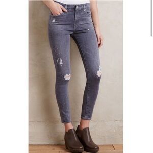 Ag Adriano Goldschmied Grey Soft The Farrah Skinny Crop Hi Rise Distressed Jean